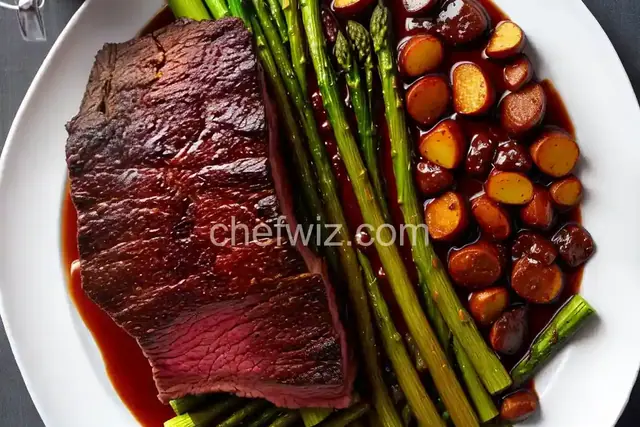 Rib Roast with Red Wine Demi-Glace and Roasted White Potatoes and Asparagus
