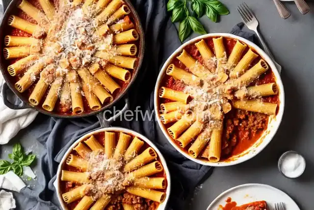 Ricotta-Stuffed Rigatoni Pie with Meat Sauce