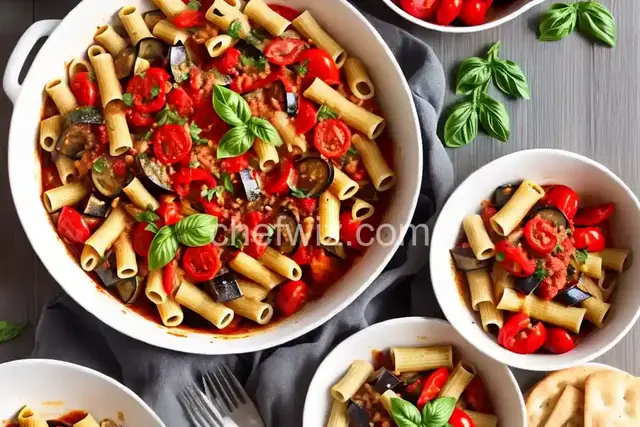 Rigatoni With Eggplant, Peppers, and Tomatoes