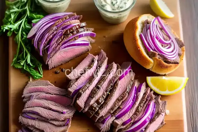 Roast Beef Sandwiches with Lemon-Basil Mayonnaise and Roasted Red Onions
