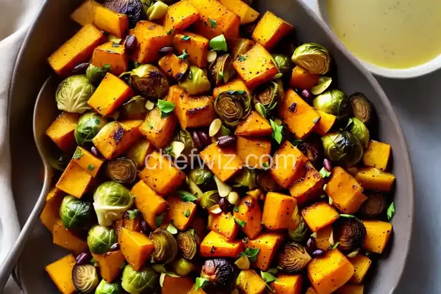 Roast Butternut Squash and Brussels Sprouts With Spiced Honey-Herb Dressing