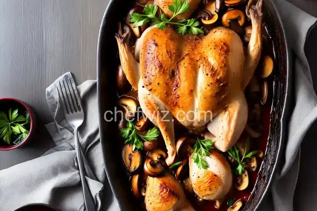 Roast Chicken and Mushrooms With Red Wine Sauce