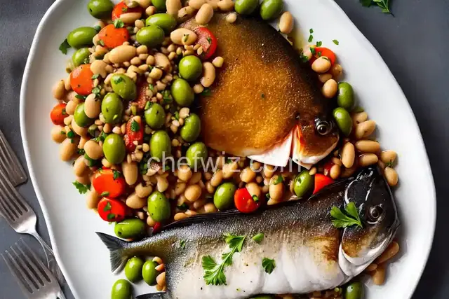 Roast Fish with Cannellini Beans and Green Olives