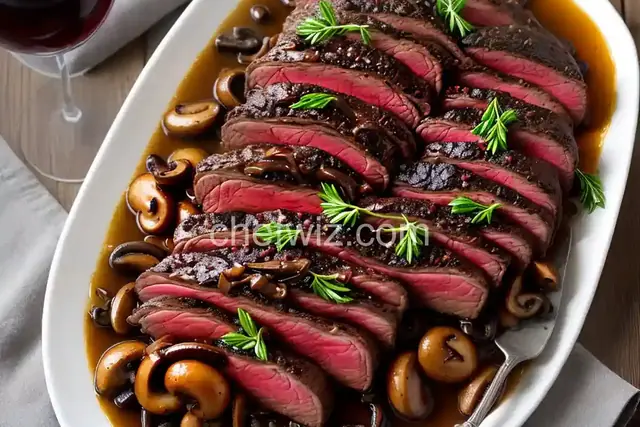 Roast Sirloin of Beef with Caramelized Onions and Mushrooms