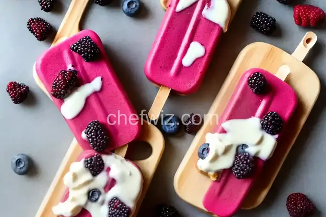 Roasted Berry and Honey Yogurt Popsicles