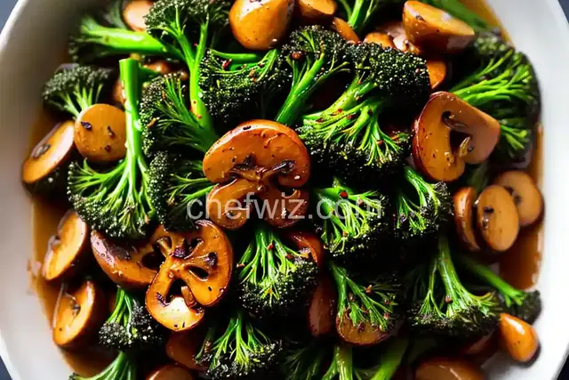 Roasted Broccolini with Winey Mushrooms