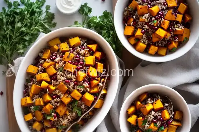 Roasted Butternut Squash, Pomegranate and Wild Rice “Stuffing”