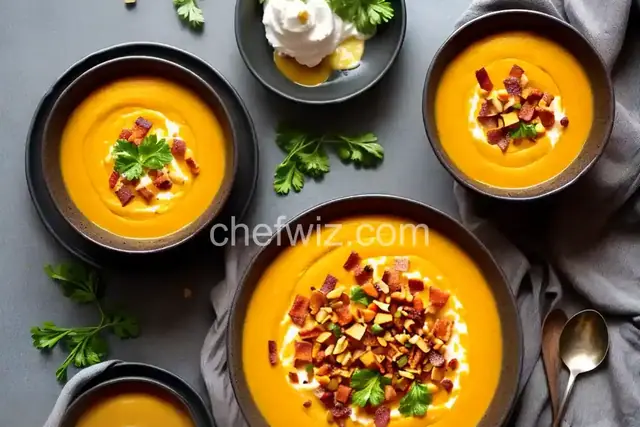 Roasted Butternut Squash Soup with Apples and Bacon