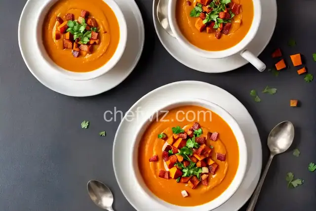 Roasted Butternut Squash and Sweet Potato Bisque with Smoked Applewood Bacon