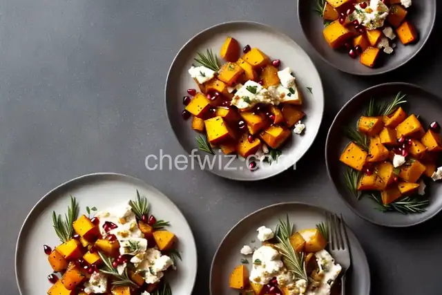Roasted Butternut Squash with Goat Cheese, Pomegranate, and Rosemary