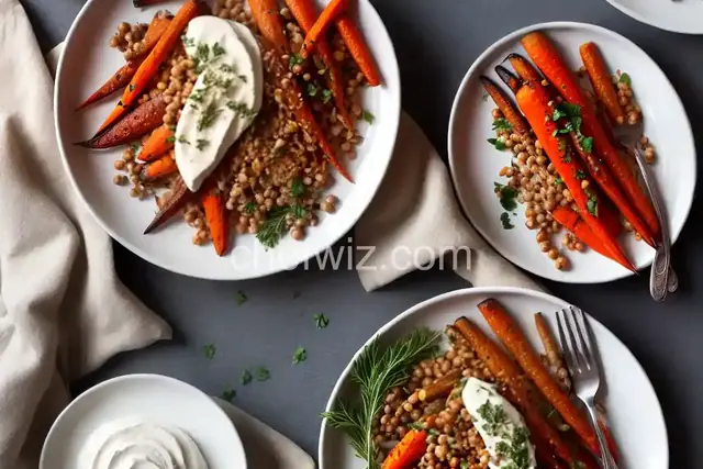Roasted Carrots with Farro, Chickpeas & Herbed Crème Fraîche