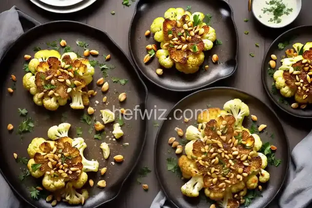 Roasted Cauliflower Steaks with Golden Raisins and Pine Nuts