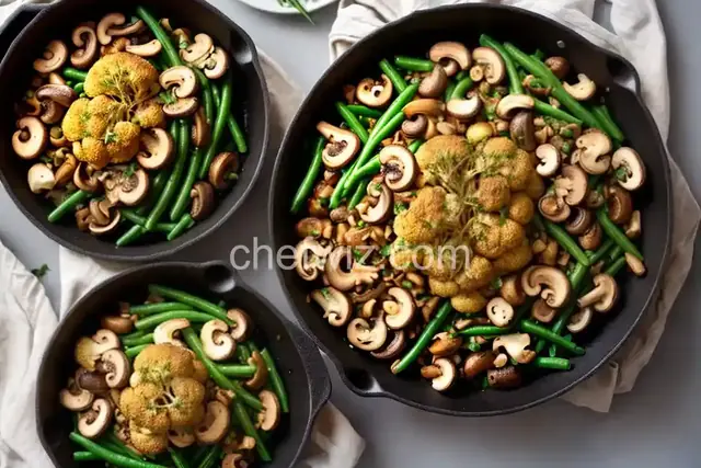 Roasted Cauliflower with Green Beans and Mushrooms
