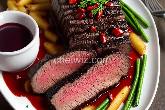 Roasted Chateaubriand with Red Wine-Mushroom Reduction and Pommes Puree
