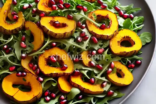 Roasted Delicata Squash, Pomegranate and Arugula Salad