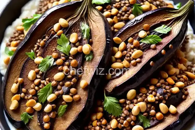 Roasted Eggplant With Tahini, Pine Nuts, and Lentils Recipe