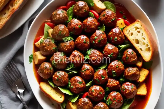 Roasted Meatballs with Garlic Bread