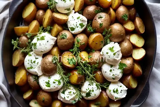 Roasted Mixed Potatoes with Fresh Herbs and Burrata