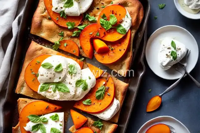 Roasted Persimmon-Burrata Focaccia