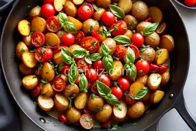 Roasted Potatoes with Tomatoes, Basil, and Garlic