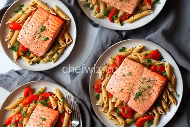 Roasted Red Pepper Salmon Pasta