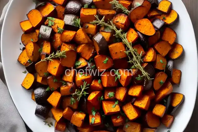 Roasted Sweet Potatoes and Vegetables With Thyme and Maple Syrup