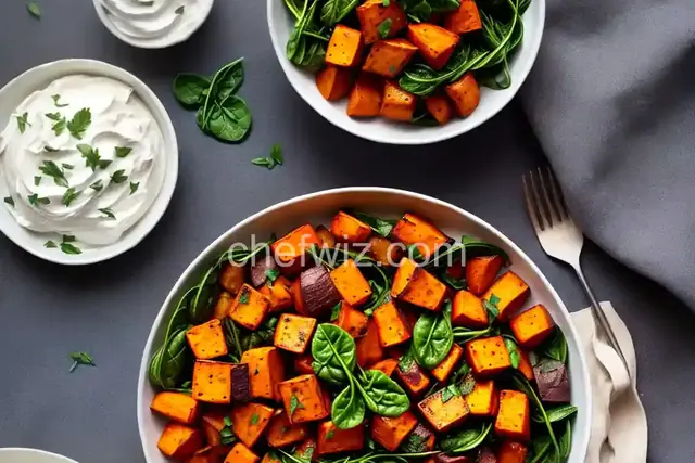 Roasted Sweet Potatoes and Wilted Spinach