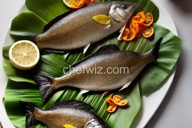 Rohu fish in banana leaf