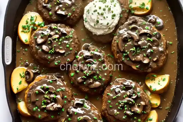 Salisbury Steak with Wild Mushroom Gravy, Smashed Potatoes with garlic and Herb Cheese and Chives, Creamed Spinach