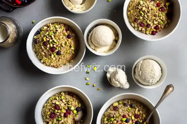Salted Pistachio Crumbles With Berries and Ice Cream