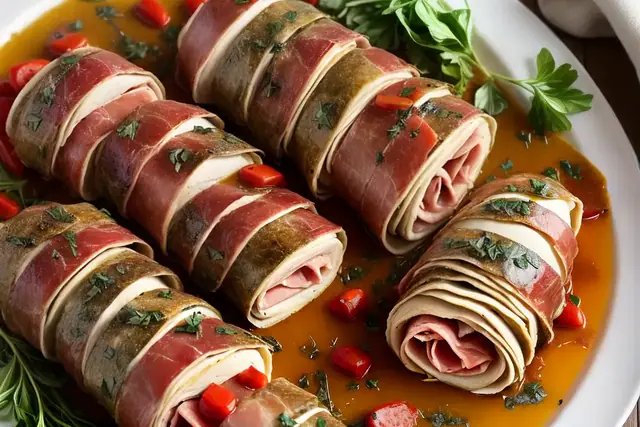 Saltimbocca di Pollo alla Romana (Prosciutto-Stuffed Chicken Breast Roulades)
