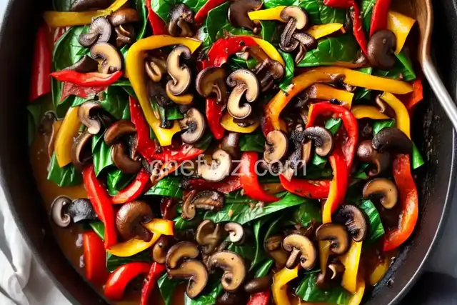 Sauteed Swiss Chard with Mushrooms and Roasted Red Peppers