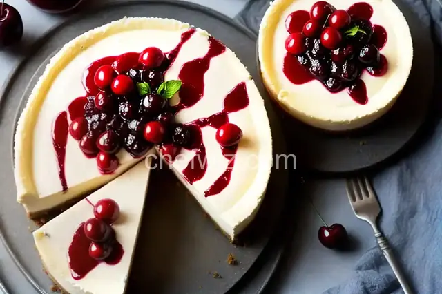 Savory Blue Cheese Cheesecake with Cherry Pear Compote and Cherry Balsamic Glaze