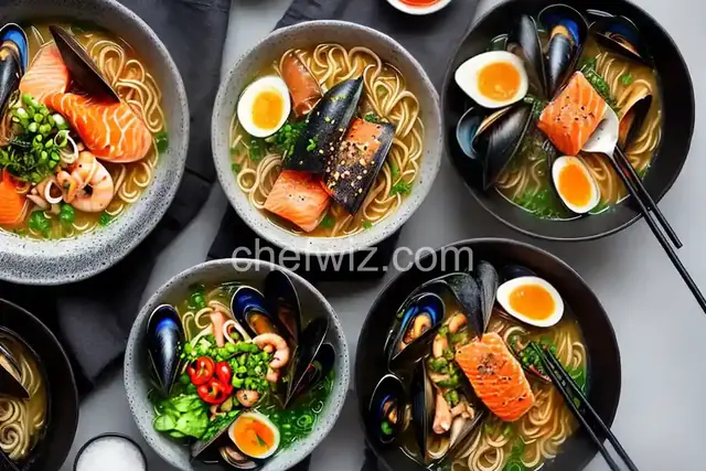 Seafood Ramen With Squid Ink, Mussels, and Salmon Roe Recipe