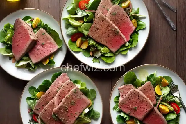Seared Ahi Tuna and Salad of Mixed Greens with Wasabi Vinaigrette
