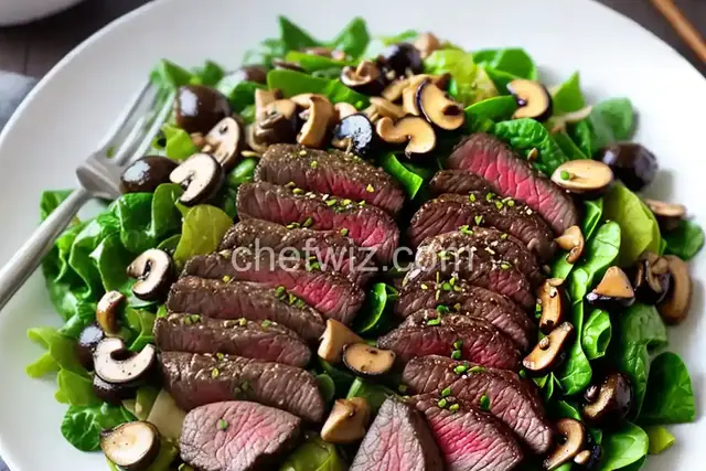 Seared Asian Steak and Mushrooms on Mixed Greens with Ginger Dressing