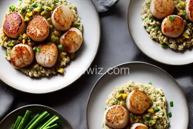 Seared Sea Scallops With Leek Risotto and Lemon-Brown Butter Sauce Recipe