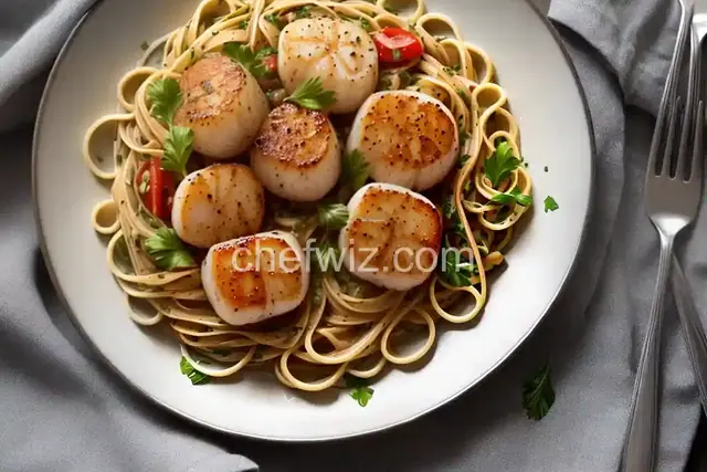 Seared Sea Scallops with Linguini in a Herb and Wine Sauce