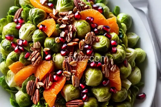 Shaved Brussels Sprouts with Pomegranate Orange Vinaigrette and Pecans