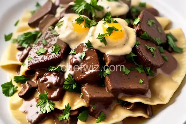 Short Rib Ravioli and Creamy Mushroom Sauce