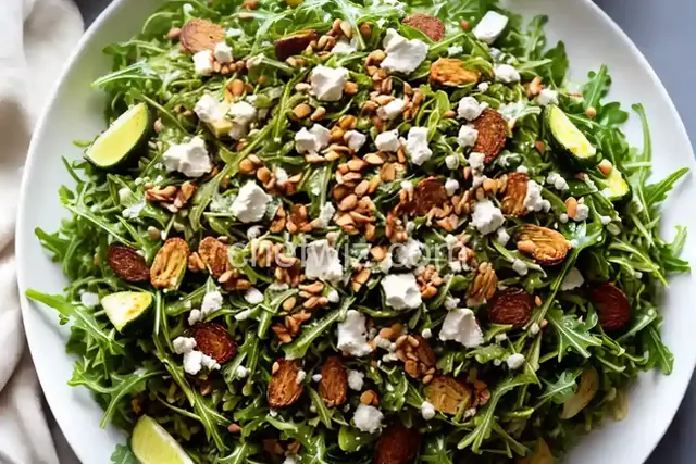 Shredded Brussels Sprouts & Arugula Salad with Sunshine Dressing