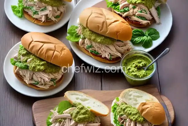 Shredded Chicken Sandwiches with Pesto Mayonnaise