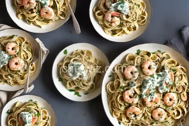 Shrimp and Mushroom Linguini with Creamy Cheese Herb Sauce