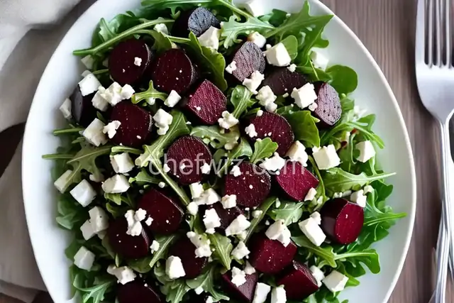 Simple Beet, Arugula and Feta Salad with Hilary’s Balsamic Thyme Dressing
