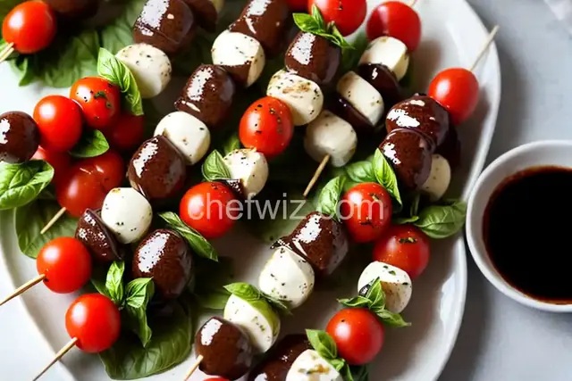 Simple Caprese Skewers with Balsamic Dipping Sauce