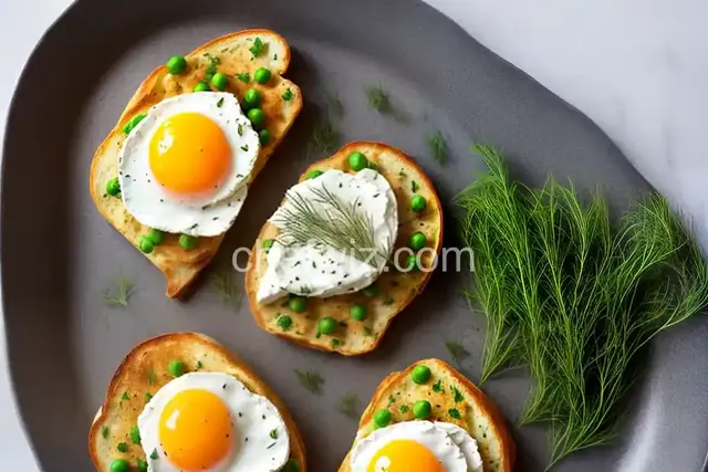 Simple Goat Cheese and Egg Toasts with Fresh Peas and Dill
