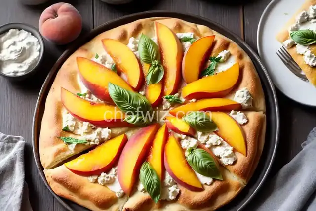 Simple Peach, Basil and Ricotta Flatbread