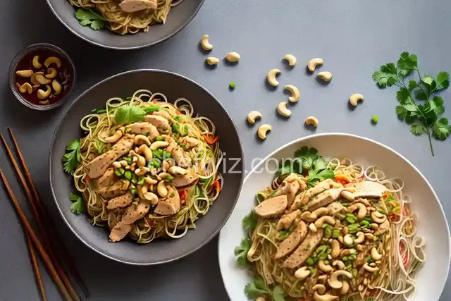 Singapore Rice Noodles with Chicken and Cashews