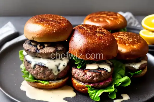 Sirloin Burgers with Balsamic Mayo, Mushrooms and Swiss