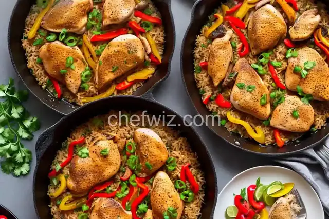 Skillet Chicken and Rice with Peppers and Onions Recipe